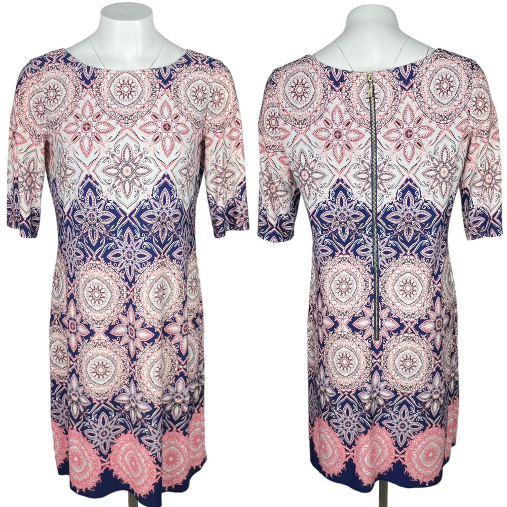 ELIZA J Patterned Sheath Dress Sz 8 Rear Zip